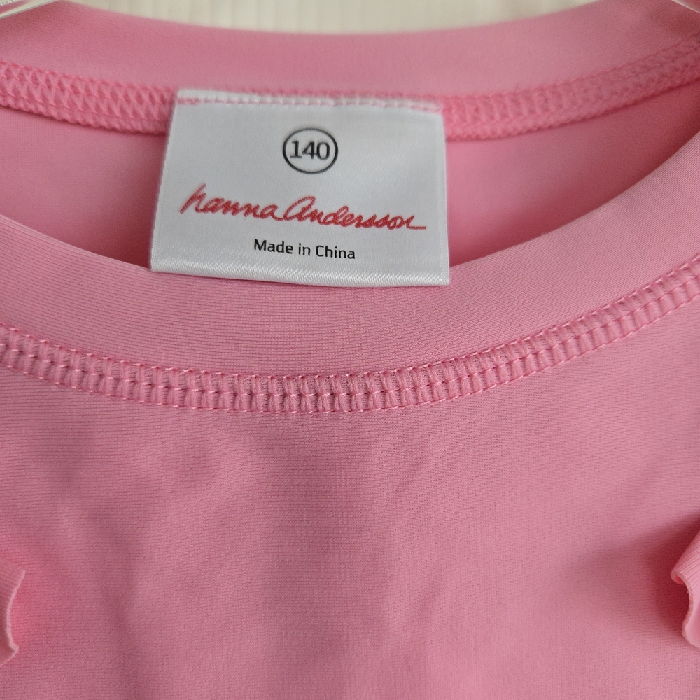 Sz. 10 Hanna Andersson Pink Long Sleeve Swim Top/ Rash Guard with Floral Details - Picture 3 of 4